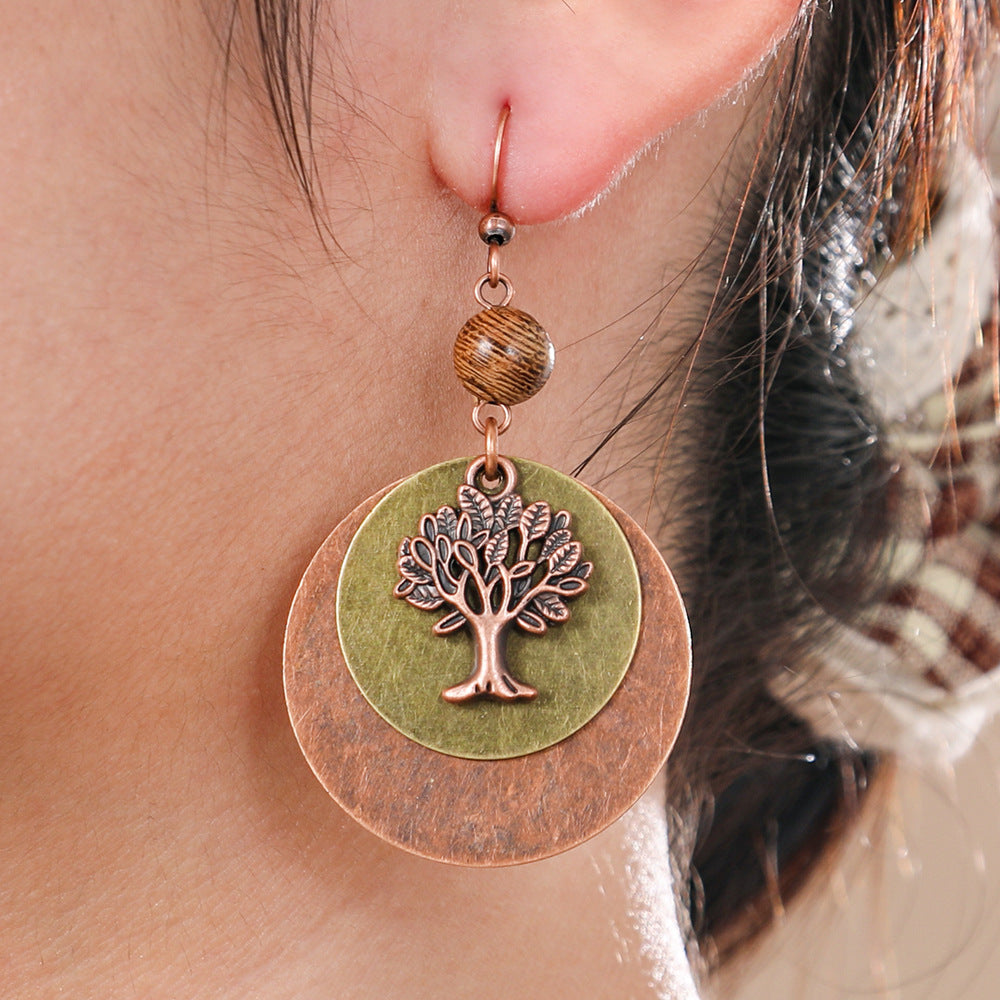 Trendy Bohemian Double Layer Round Disc Earrings