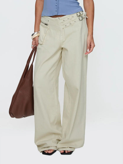 Trendy Women's Casual Wide-Leg Pants with Side Pockets