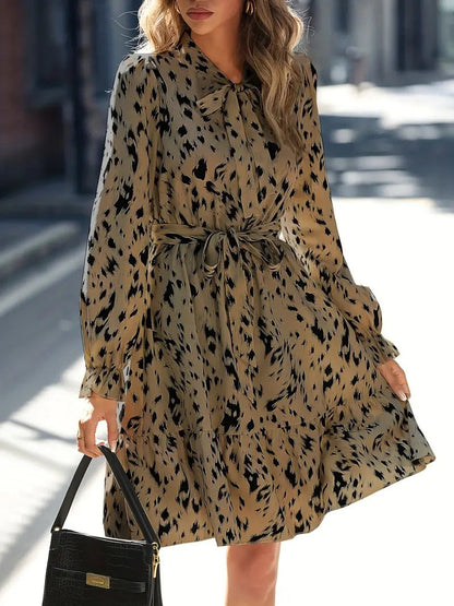 Summer Fashion Printed Long Sleeved Waist Slimming Dress