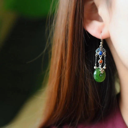 S925 Sterling Silver Fringed Southern Red Temperament Women'S Lapis Lazuli Earrings Jewelry