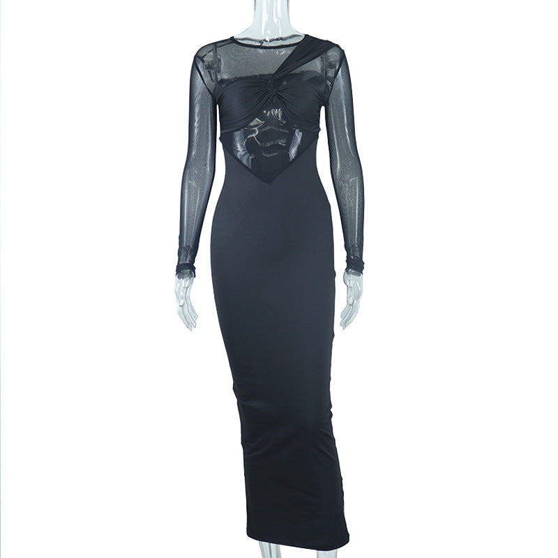 Elegant Long Sleeve Sheer Mesh Bodycon Dress