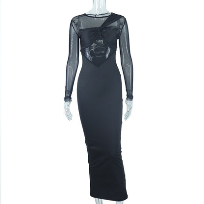 Elegant Long Sleeve Sheer Mesh Bodycon Dress