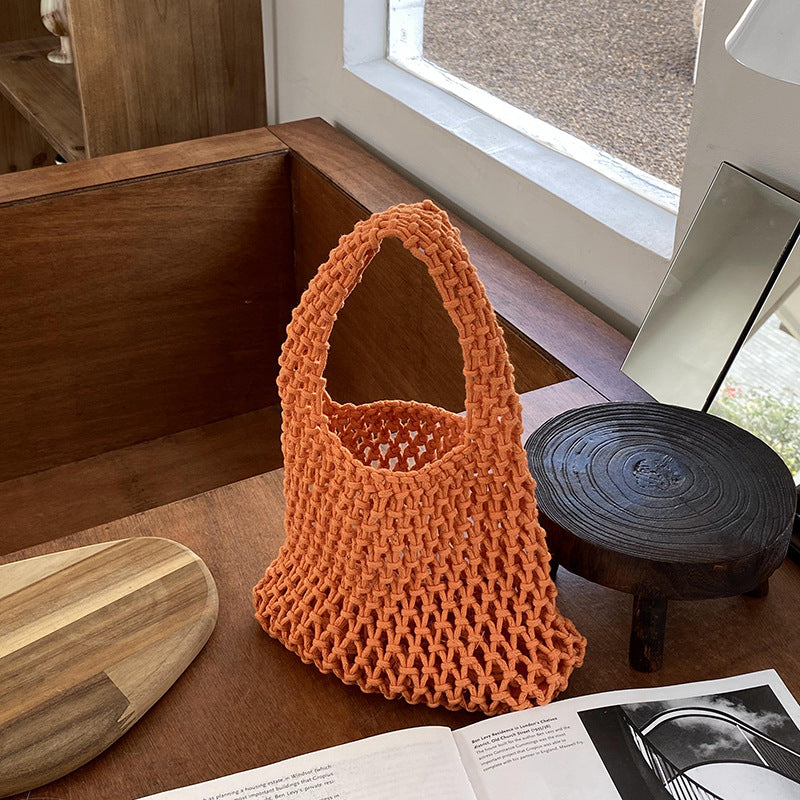 Stylish Woven Tote Bag Cotton Rope Handbag Weekend Casual