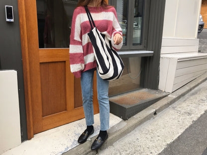 Winter Loose Contrast Stripes Thin Section Sweater
