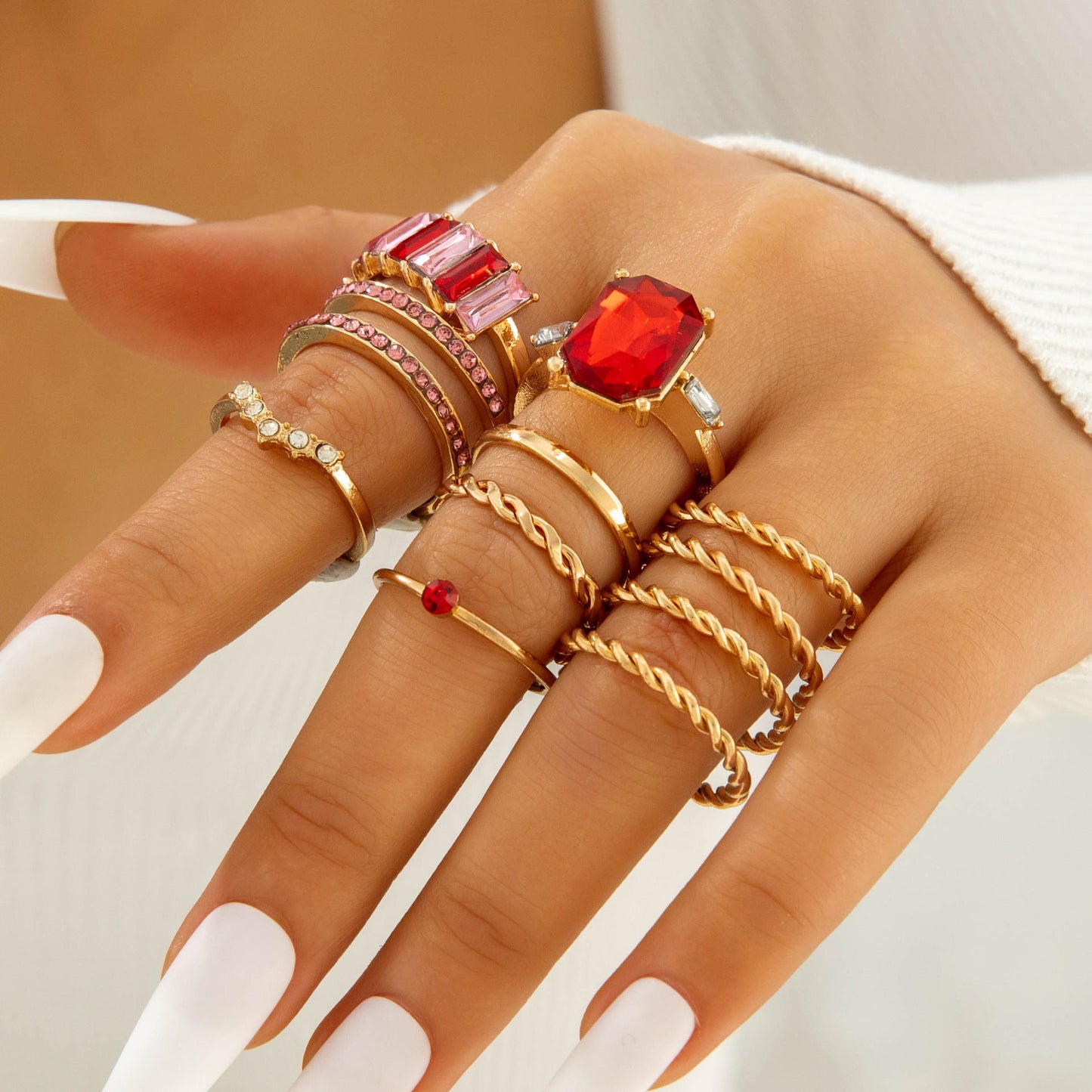 Snake Heart Shaped Gemstone Rings Jewelry Set