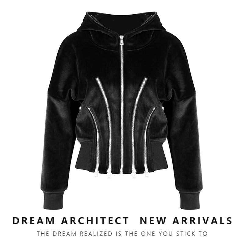 Hooded Velvet Sweatshirt For Women Casual Stylish Outerwear