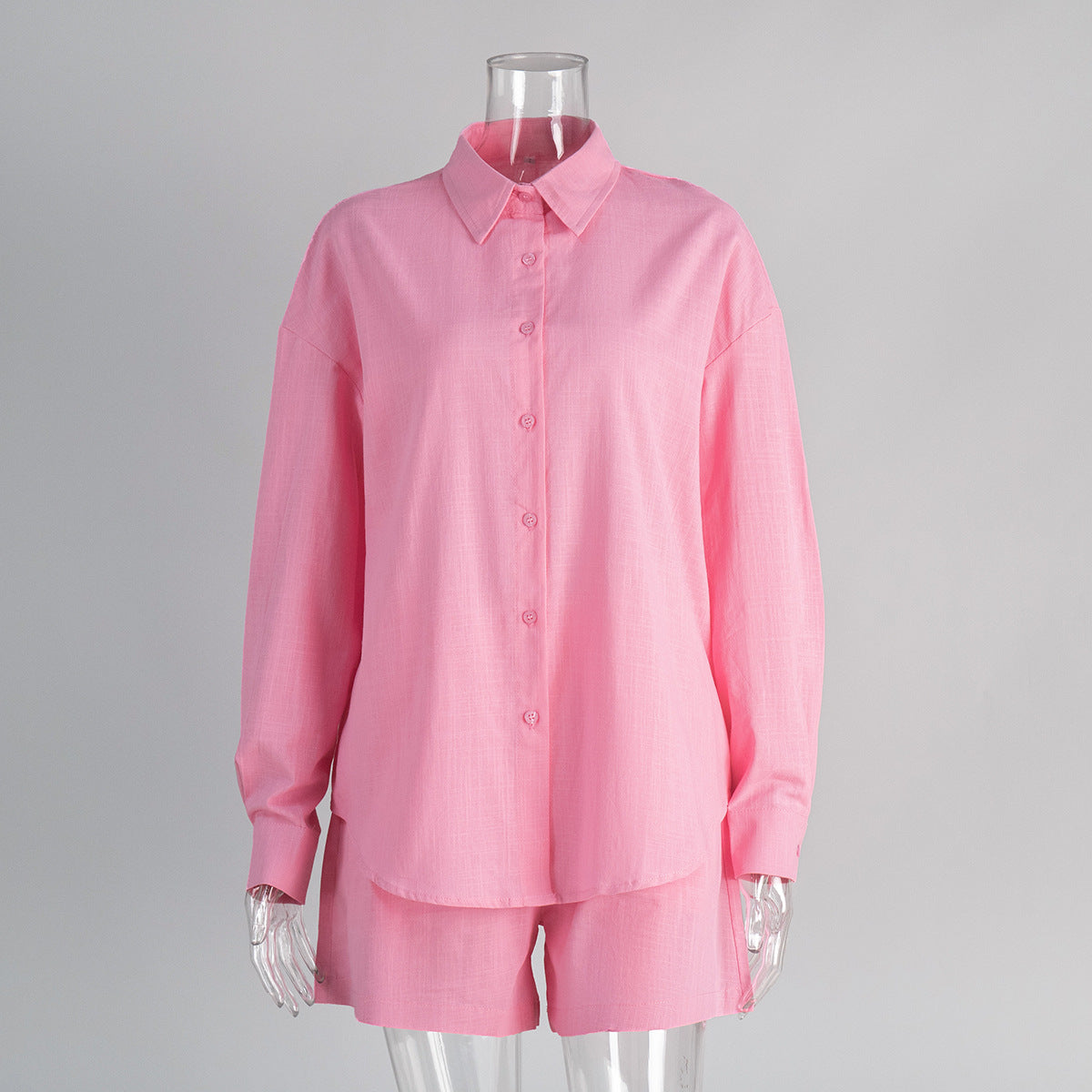 Casual Cotton Long Sleeve Cardigan and Shorts Set