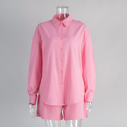 Casual Cotton Long Sleeve Cardigan and Shorts Set