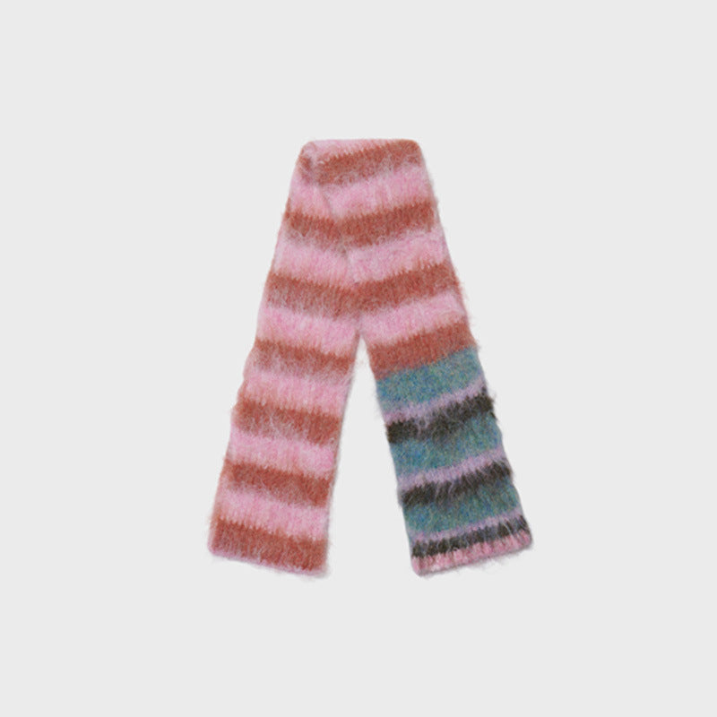 Color Block Striped Knitted Scarf Soft Acrylic Winter Accessory