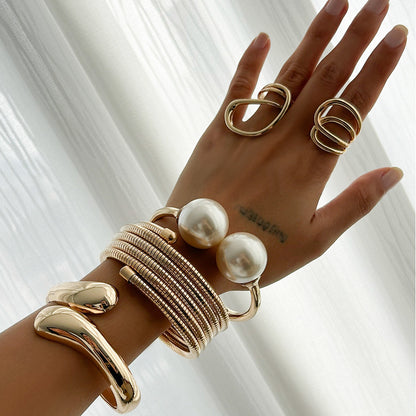 Stackable Geometric Waterdrop Alloy Bracelets Set