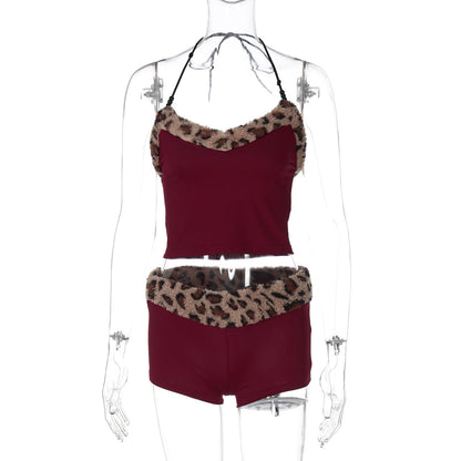 Trendy Chic Two-Piece Set with Cutout Bodice and Animal Print Design