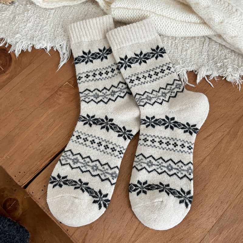 Vintage Snowflake Print Thicken Warm Crew Socks