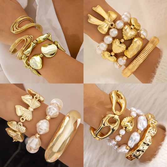 Layered Geometric Statement Cuff Bracelet Set