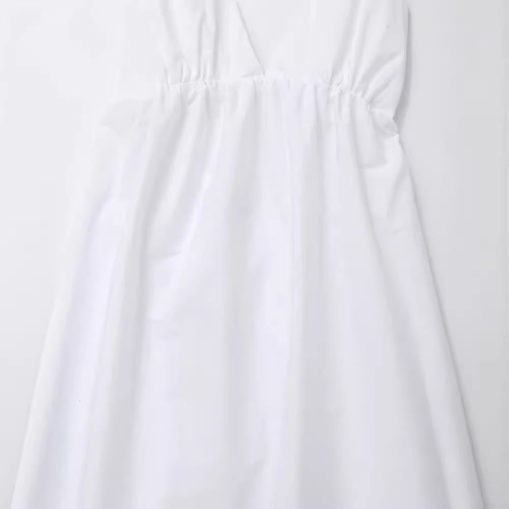 Summer New Women'S Clothing Suspender V-Neck Solid Color Versatile Backless Dress