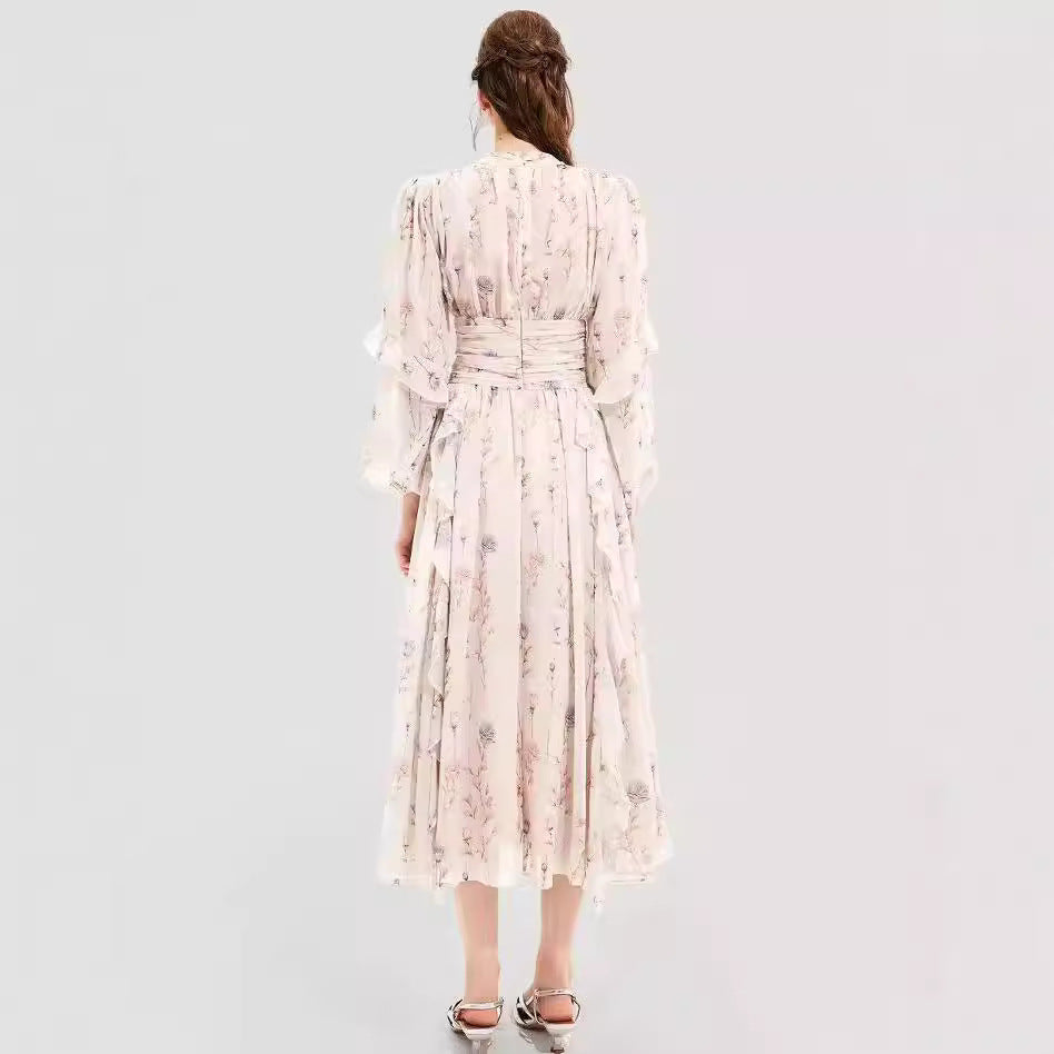 Elegant Chiffon Ruffled Long Sleeve Evening Dress