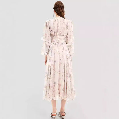 Elegant Chiffon Ruffled Long Sleeve Evening Dress