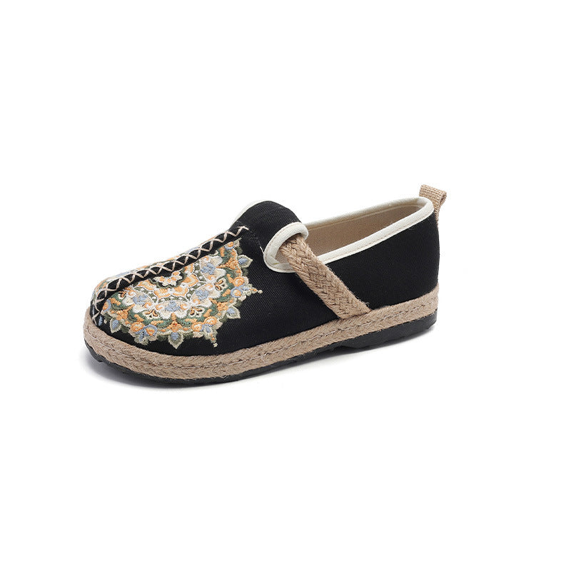 Spring New Ethnic Style Embroidered Cloth Shoes Handmade Linen Soft-Soled Women'S Single Shoes