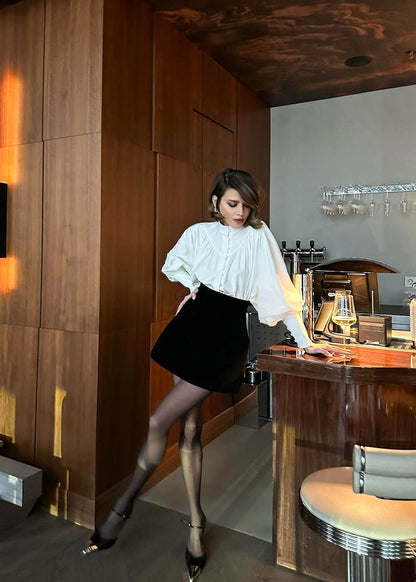 Balloon Sleeve Blouse Lightweight White Fabric