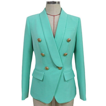 Double-Breasted Blazer With Lion Head Metal Button