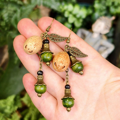 Bohemian Floral-Inspired Alloy Earrings with Unique Wood Bead Design