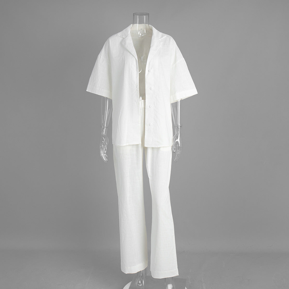 Casual Cotton Short Sleeve Shirt and Long Pants Set