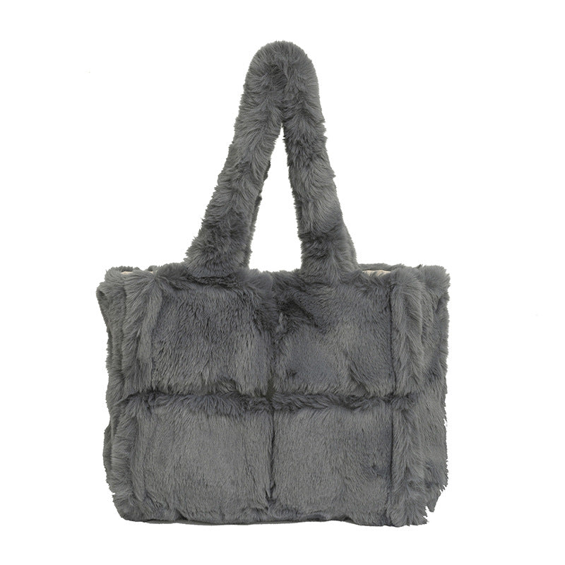Plush Tote Bag Large Capacity Stylish Shoulder Bag