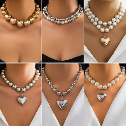 Multi-Layer Heart-Shaped Pearl Necklace Trendy Cyberpunk Style