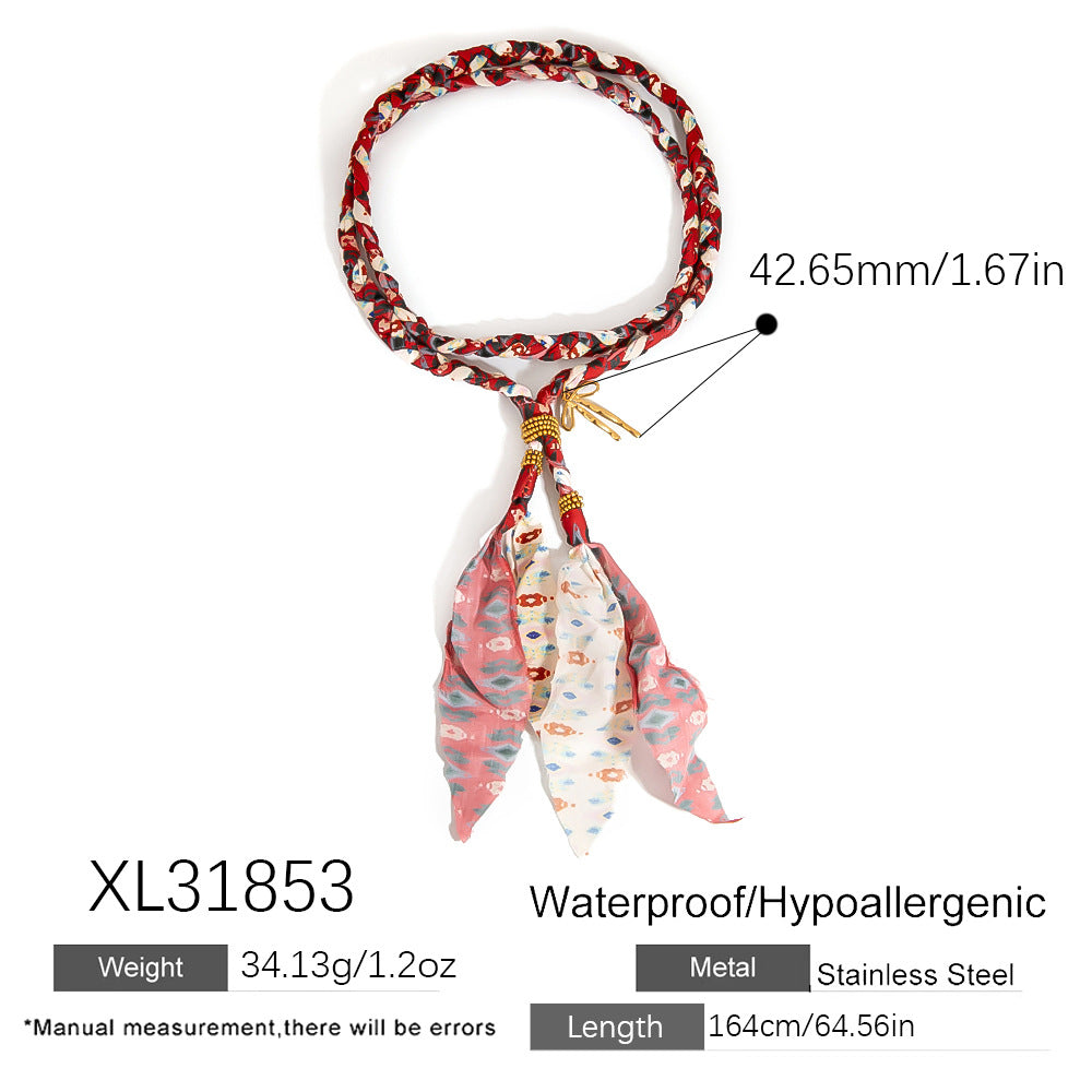 Handmade Floral Print Necklace with Silk Scarf