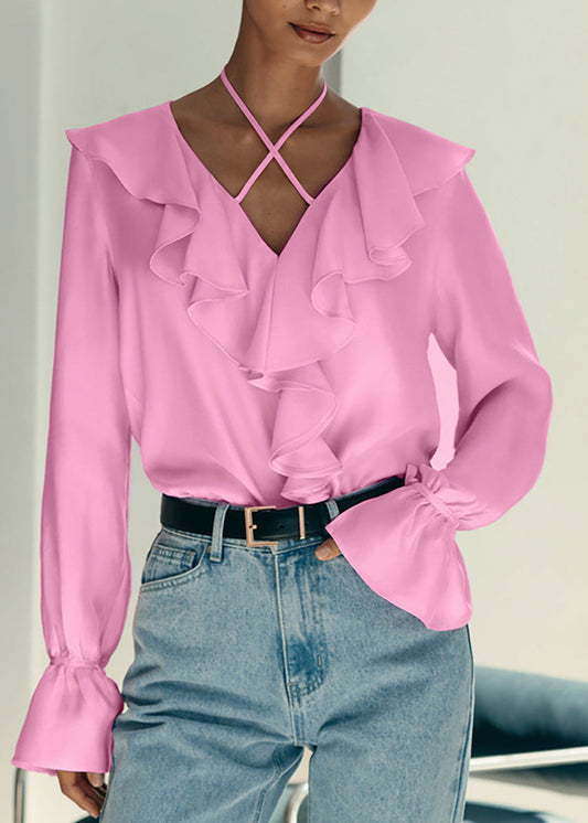 Ruffled Halter Blouse In Soft Pink Fabric