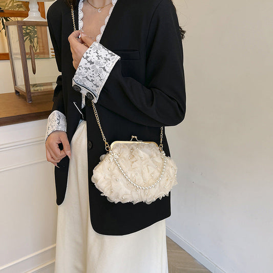 Floral Pearl Shoulder Bag Chic Crossbody Bag