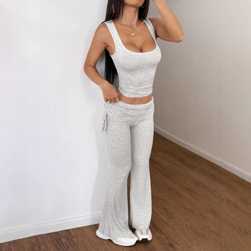 Trendy Casual Two-Piece Tank Top and Wide Leg Pants Set