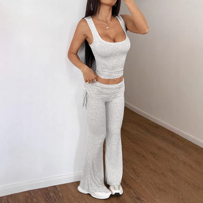 Trendy Casual Two-Piece Tank Top and Wide Leg Pants Set