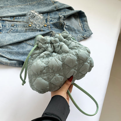 Ruffle Drawstring Bucket Bag Stylish Nylon Tote Bag