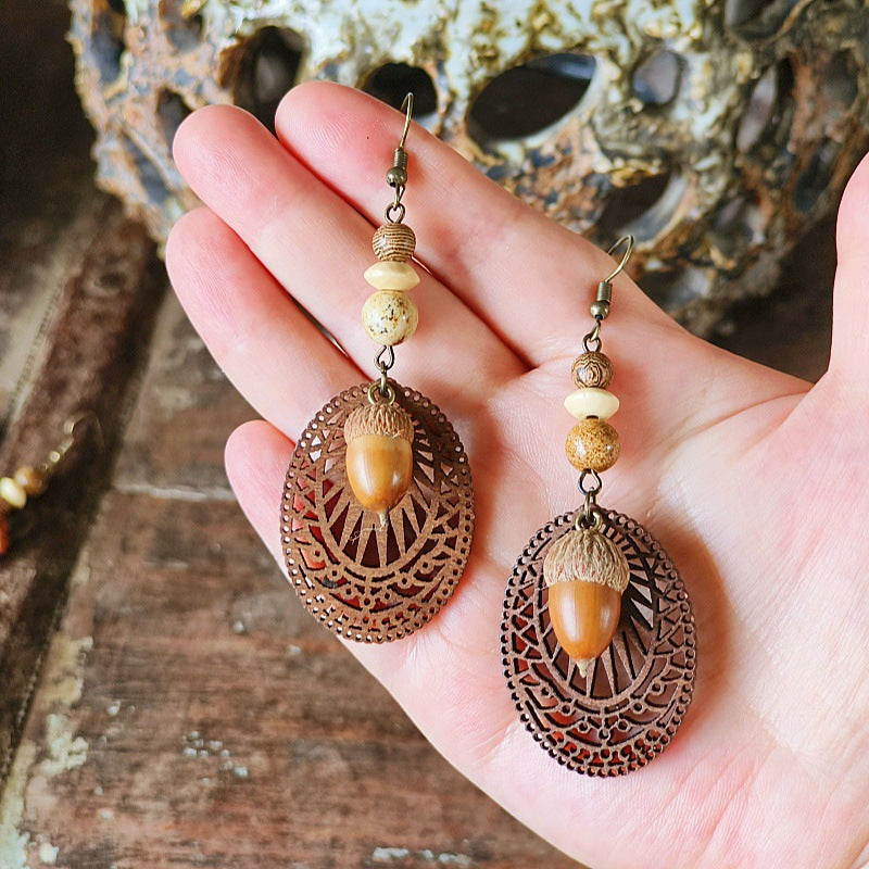 Geometric Bohemian Hollow Wood Earrings for Women