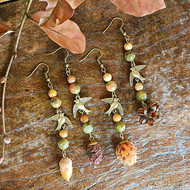 Handmade Vintage-Inspired Earrings with Natural Stone