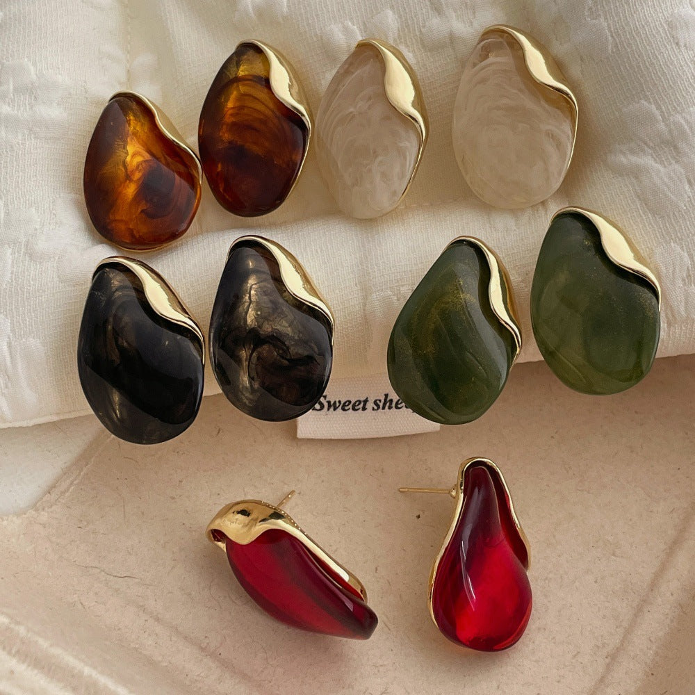 Elegant Amber Metal Resin Splice Drop Earrings