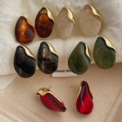 Elegant Amber Metal Resin Splice Drop Earrings