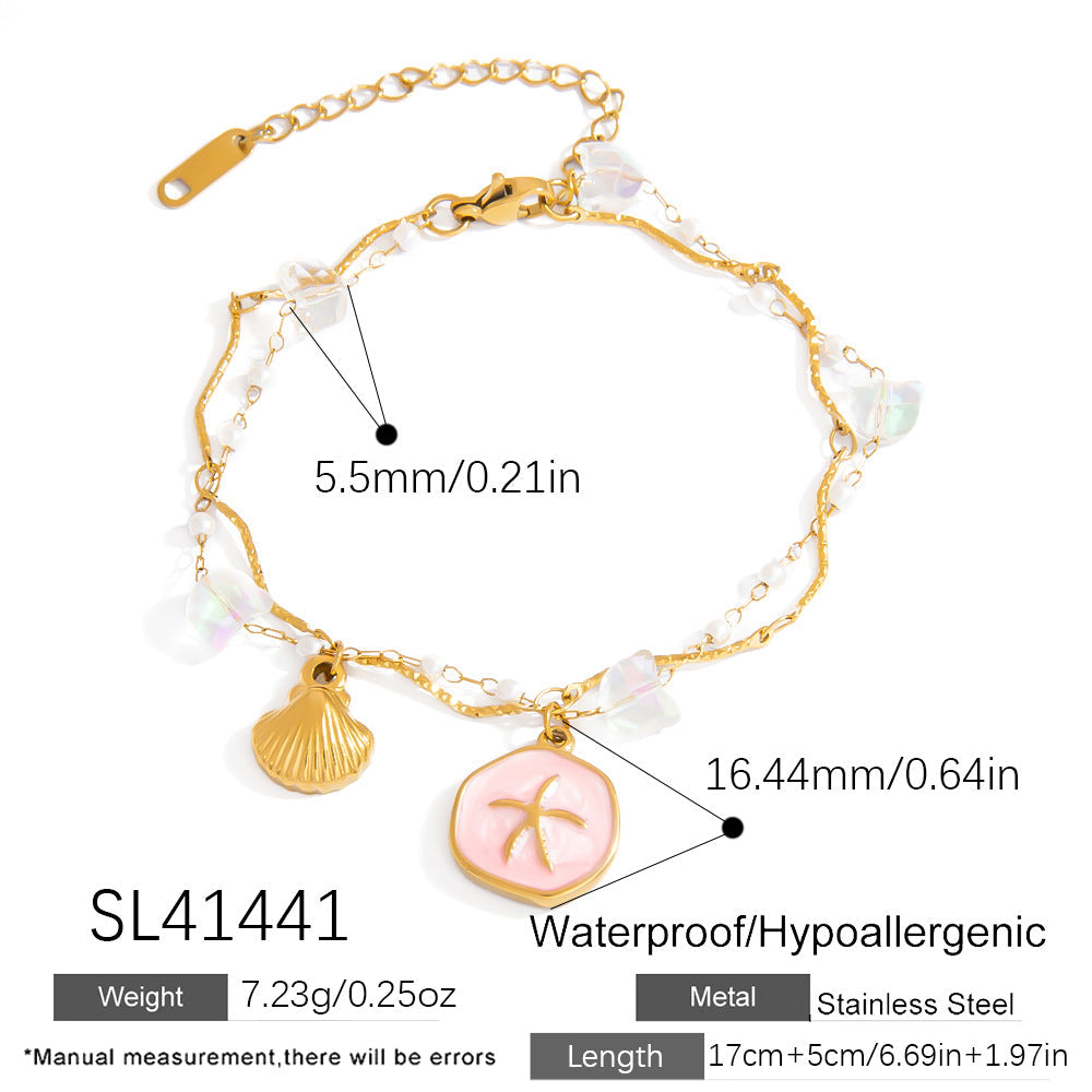 Stainless Steel Pearl Bracelets with Starfish and Shell Charms