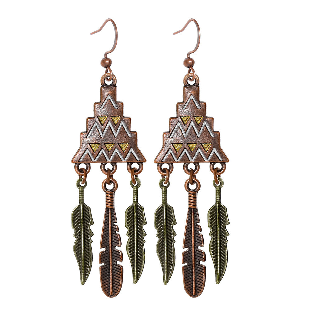 Bohemian Vintage Inspired Earrings with Feather and Tassel Elements