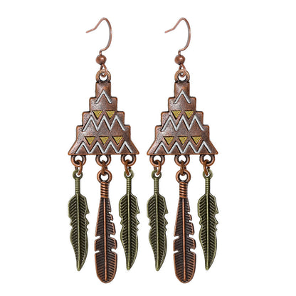 Bohemian Vintage Inspired Earrings with Feather and Tassel Elements