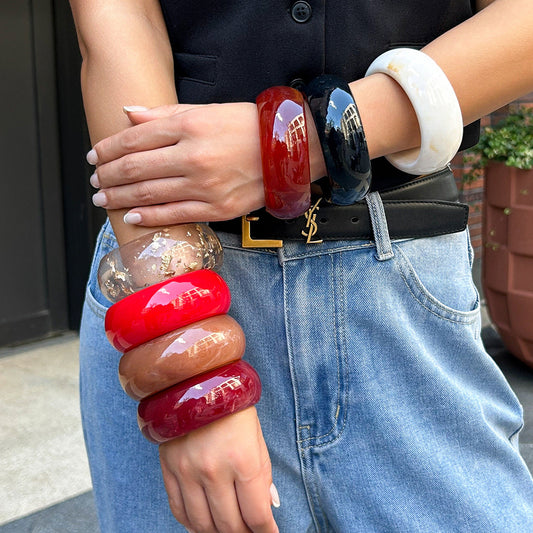 Trendy Semi-Transparent Acrylic Bracelet Exaggerated Wide Resin Bangle For Women