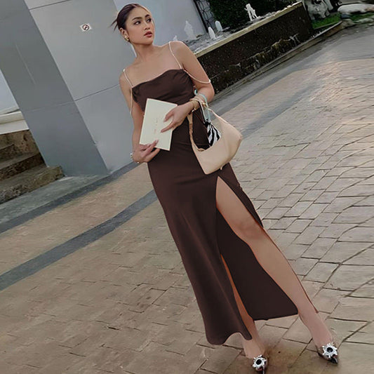 Backless Spaghetti Strap Dress With Chain Detail