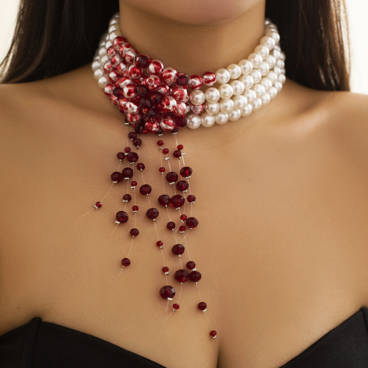 Gothic Pearl Choker Necklace Creative Halloween Design