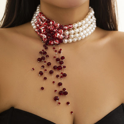 Gothic Pearl Choker Necklace Creative Halloween Design