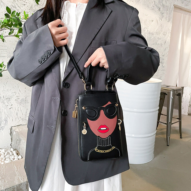 Creative Fun Face Studded Sunglasses Color Block Crossbody Bag