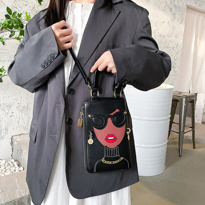 Creative Fun Face Studded Sunglasses Color Block Crossbody Bag