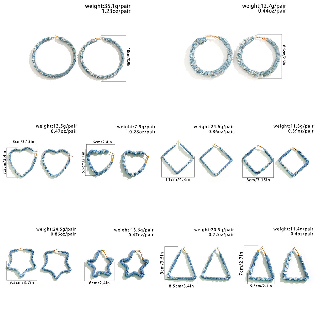 Vintage Statement Denim Print Hoop Earrings For Women