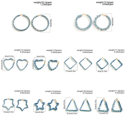 Vintage Statement Denim Print Hoop Earrings For Women