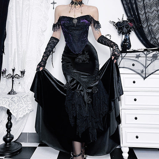 Elegant Black Mermaid Dress with Patchwork Design