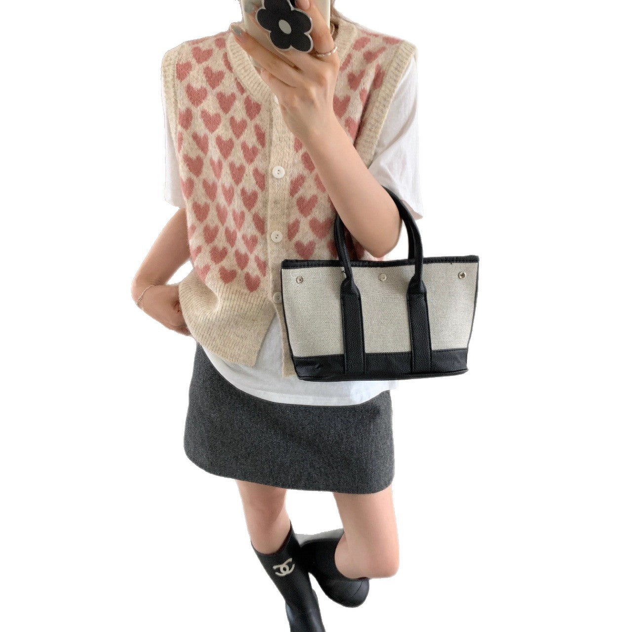 Heart Pattern Knitted Sleeveless Vest Casual Layering Sweater